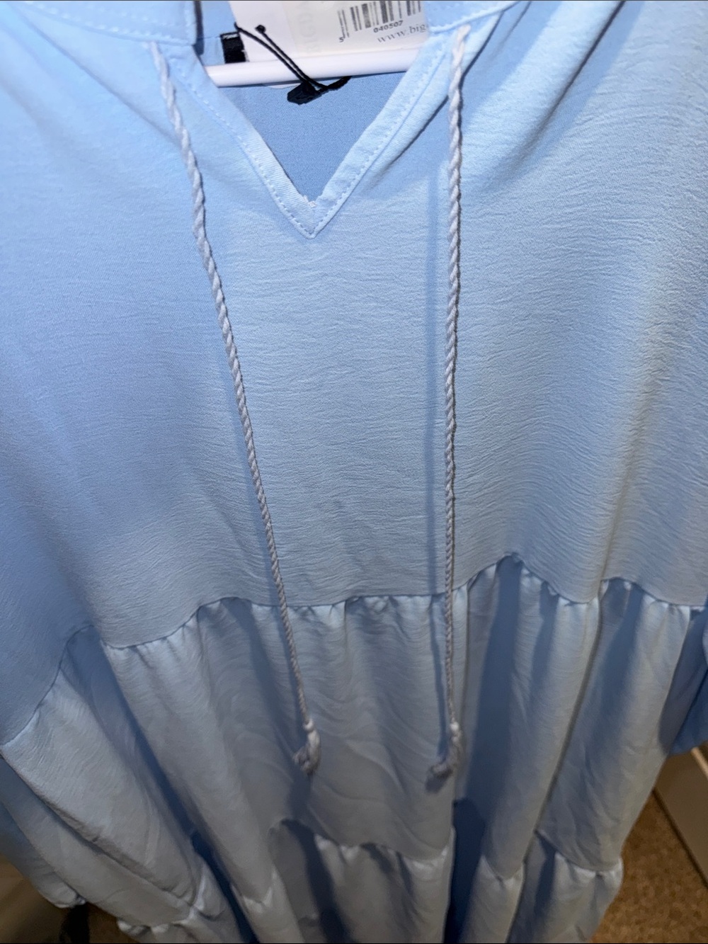 Soft Powder Blue Tiered Maxi Dress with Tie Neck - Picture 4 of 4